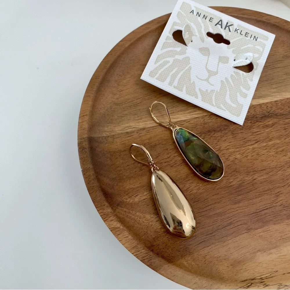 Anne Klein Green Brown Opal Faceted Abalone Teardrop Earrings